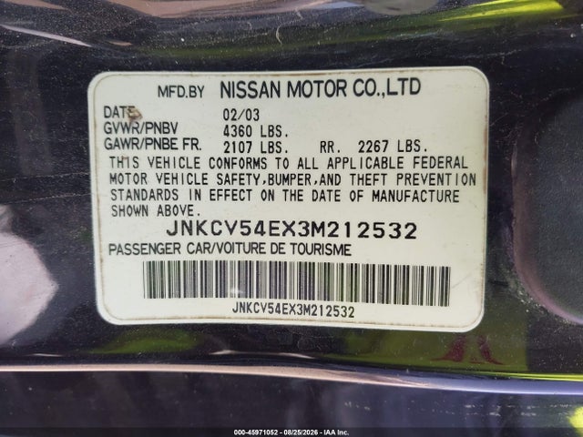 2003 Infiniti G35 Base W/leather მანქანა იყიდება აუქციონზე, vin: JNKCV54EX3M212532, აუქციონის ნომერი: 45971052