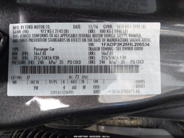 Ford FOCUS SE 2017 1FADP3K26HL206534 Image 9