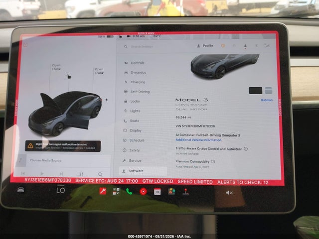 Продаж на аукціоні авто 2021 Tesla Model 3 Long Range Dual Motor All-wheel Drive, vin: 5YJ3E1EB6MF078336, номер лоту: 45971074