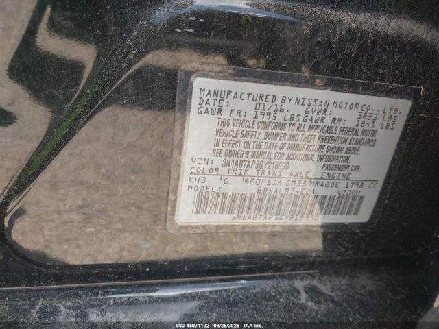 Продаж на аукціоні авто 2016 Nissan Sentra S, vin: 3N1AB7AP3GY218990, номер лоту: 45971102