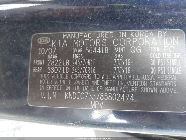 Aukcja sprzedaży 2008 Kia Sorento Lx, vin: KNDJC735785802474, numer aukcji: 45971112