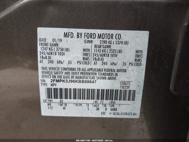 Ford EDGE SEL 2019 2FMPK3J96KBB69847 Image 9