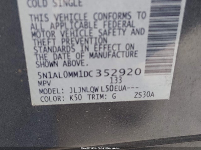 Продажа на аукционе авто 2013 Infiniti Jx35, vin: 5N1AL0MM1DC352920, номер лота: 45971170