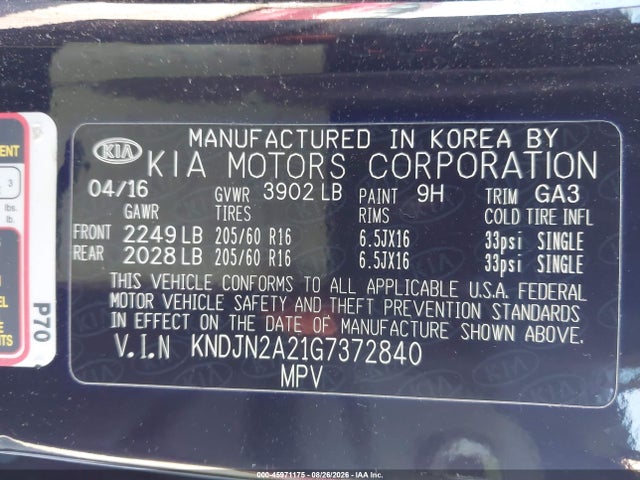 Продаж на аукціоні авто 2016 Kia Soul, vin: KNDJN2A21G7372840, номер лоту: 45971175