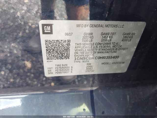 Продаж на аукціоні авто 2017 Chevrolet Tahoe Lt, vin: 1GNSCBKC0HR355400, номер лоту: 45971195