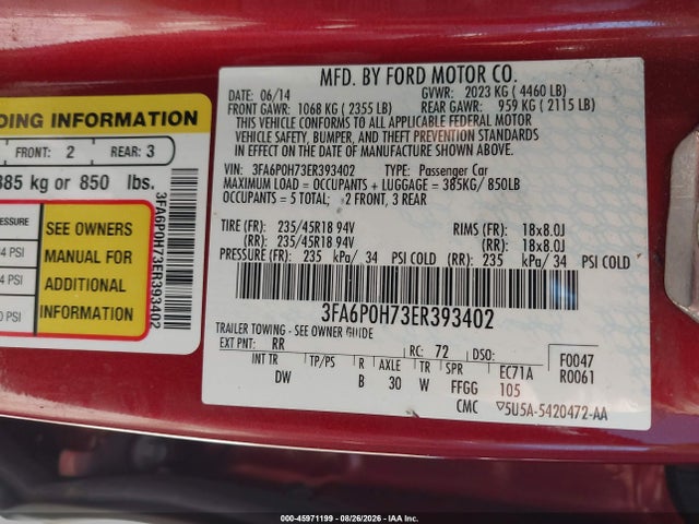 Ford FUSION SE 2014 3FA6P0H73ER393402 Image 9