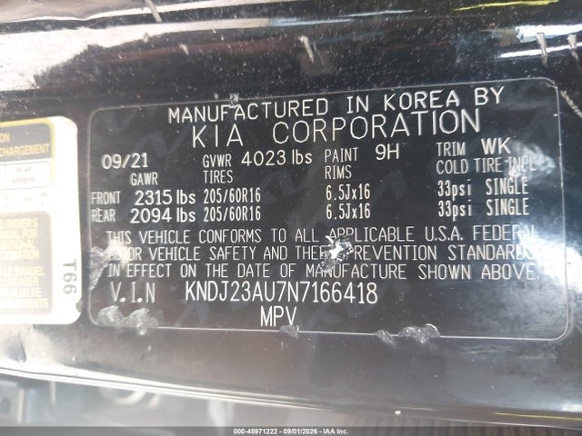 Aukcja sprzedaży 2022 Kia Soul Lx, vin: KNDJ23AU7N7166418, numer aukcji: 45971222