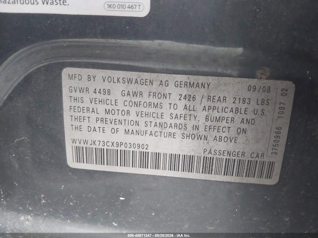 Aukcja sprzedaży 2009 Volkswagen Passat Komfort, vin: WVWJK73CX9P030902, numer aukcji: 45971247