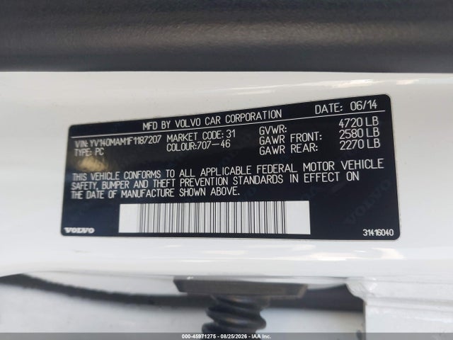 Aukcja sprzedaży 2015 Volvo S80 T5 Platinum, vin: YV140MAM1F1187207, numer aukcji: 45971275