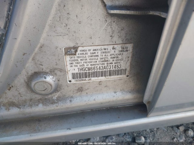 Aukcja sprzedaży 2003 Honda Accord 3.0 Ex, vin: 1HGCM66543A031453, numer aukcji: 45971299