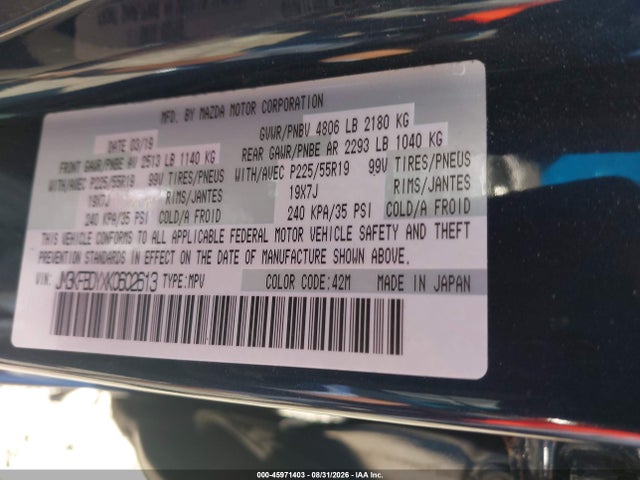 Auction sale of the 2019 Mazda Cx-5 Grand Touring Reserve, vin: JM3KFBDYXK0602613, lot number: 45971403