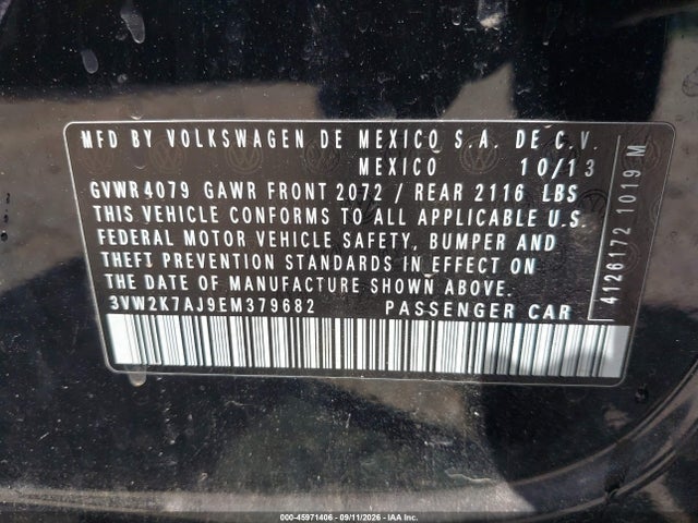 2014 Volkswagen Jetta 2.0l S მანქანა იყიდება აუქციონზე, vin: 3VW2K7AJ9EM379682, აუქციონის ნომერი: 45971406
