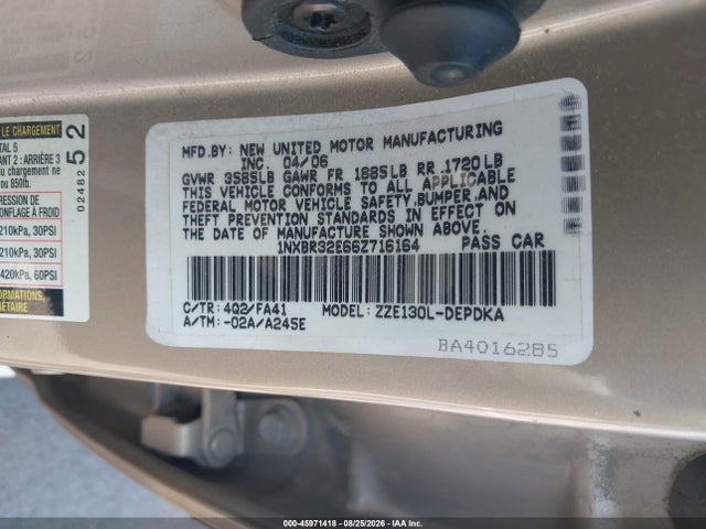 Продаж на аукціоні авто 2006 Toyota Corolla Ce, vin: 1NXBR32E66Z716164, номер лоту: 45971418