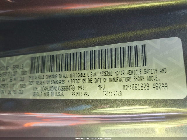 45971465 :رقم المزاد ، 1C4HJXDN1KW668470 vin ، 2019 Jeep Wrangler Unlimited Sport S 4x4 مزاد بيع