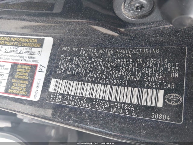 Aukcja sprzedaży 2016 Toyota Camry Se, vin: 4T1BF1FKXGU590731, numer aukcji: 45971544
