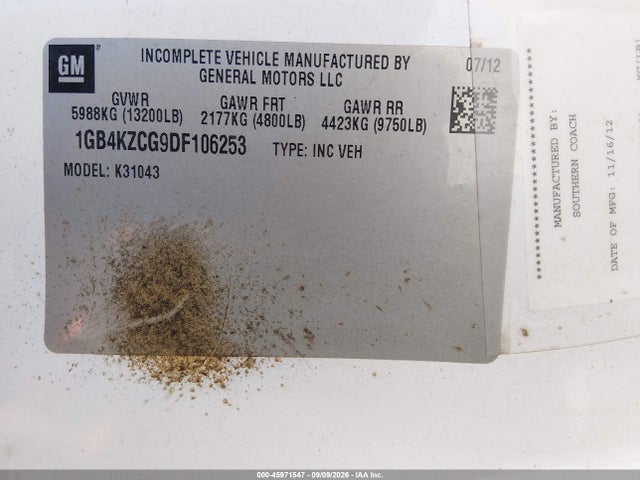 Продажа на аукционе авто 2013 Chevrolet Silverado 3500hd Chassis Work Truck, vin: 1GB4KZCG9DF106253, номер лота: 45971547