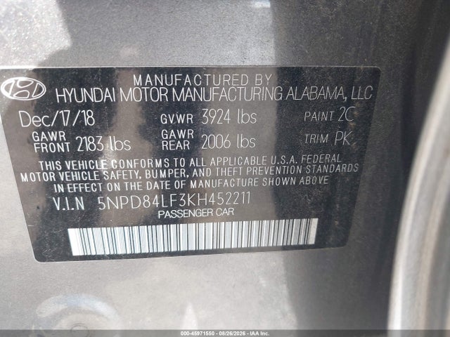 Продажа на аукционе авто 2019 Hyundai Elantra Limited, vin: 5NPD84LF3KH452211, номер лота: 45971550