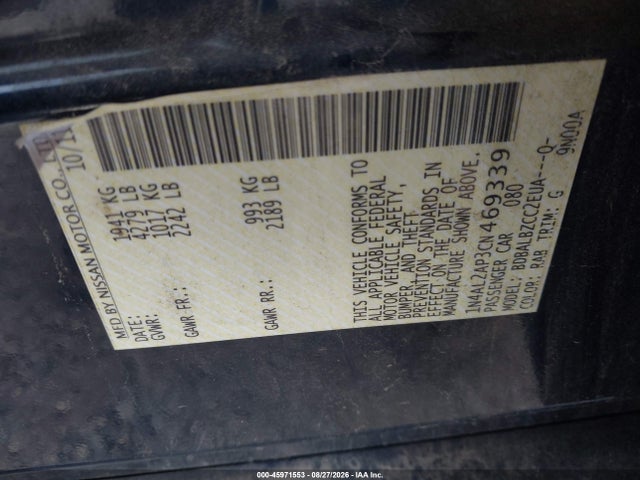 Aukcja sprzedaży 2012 Nissan Altima 2.5 S, vin: 1N4AL2AP3CN469339, numer aukcji: 45971553