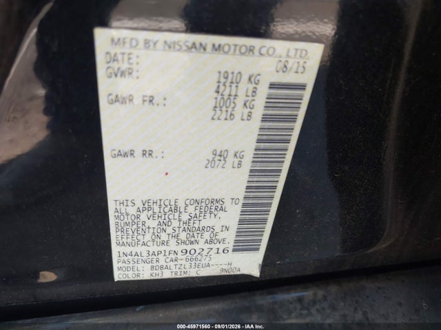 45971560 :رقم المزاد ، 1N4AL3AP1FN902716 vin ، 2015 Nissan Altima 2.5 Sl مزاد بيع