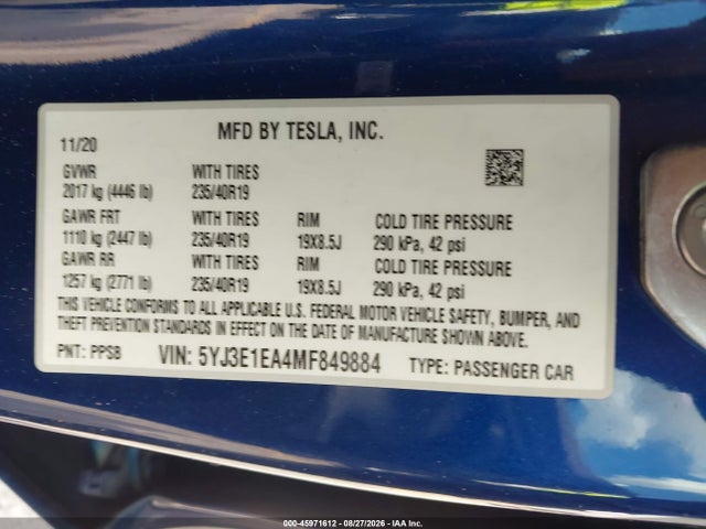 Tesla Model 3 Standard Range Plus Rear-wheel Drive 2021 5YJ3E1EA4MF849884 Image 9