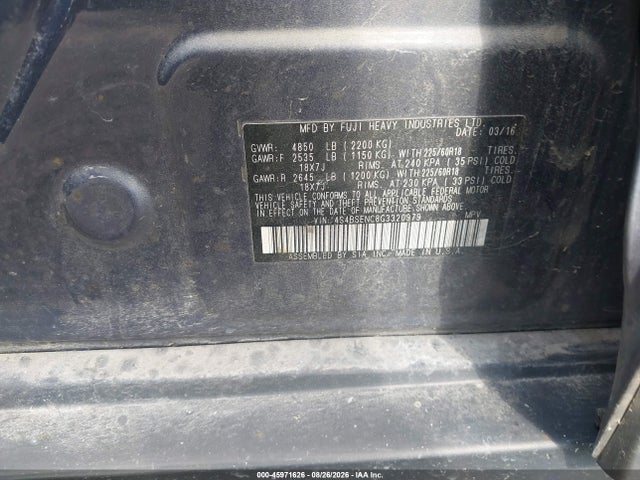 Aukcja sprzedaży 2016 Subaru Outback 3.6r Limited, vin: 4S4BSENC8G3320979, numer aukcji: 45971626