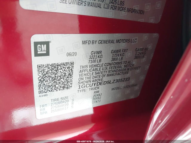 Продажа на аукционе авто 2020 Chevrolet Silverado 1500 4wd  Short Bed Lt, vin: 1GCUYDED5LZ305233, номер лота: 45971676