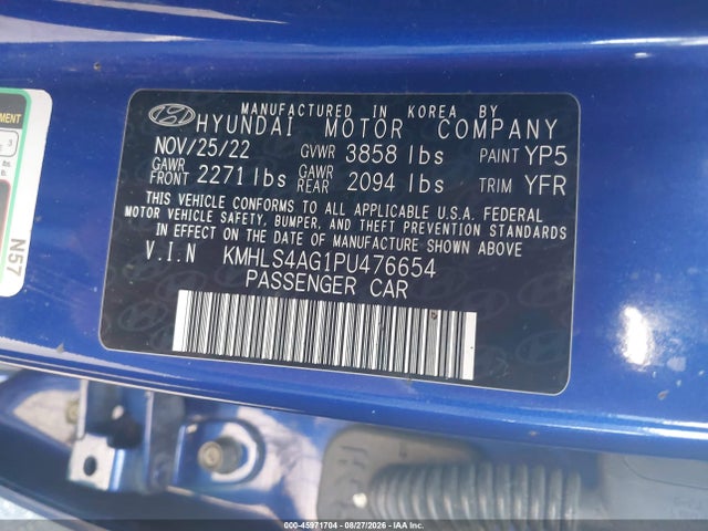 Продаж на аукціоні авто 2023 Hyundai Elantra Sel, vin: KMHLS4AG1PU476654, номер лоту: 45971704