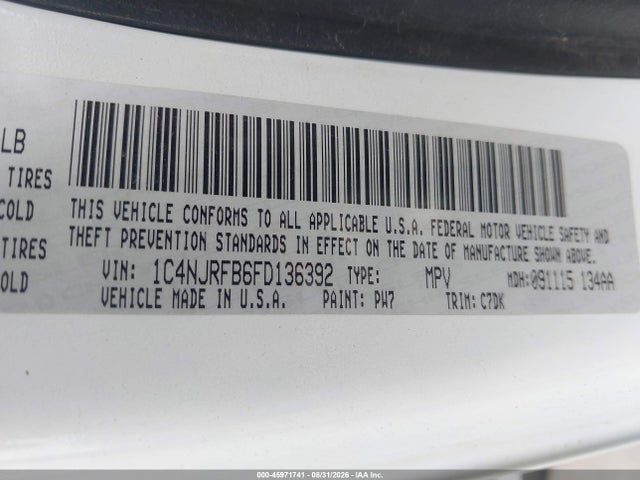 45971741 :رقم المزاد ، 1C4NJRFB6FD136392 vin ، 2015 Jeep Patriot Latitude مزاد بيع