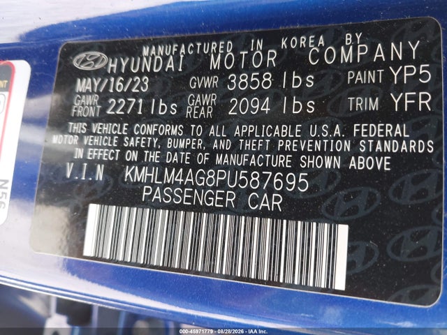 Aukcja sprzedaży 2023 Hyundai Elantra Sel, vin: KMHLM4AG8PU587695, numer aukcji: 45971779