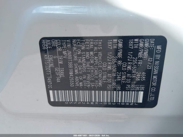 45971801 :رقم المزاد ، JN8BT3BB1RW425550 vin ، 2024 Nissan Rogue Sv Intelligent Awd مزاد بيع
