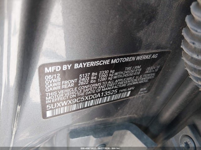 2013 Bmw X3 Xdrive28i მანქანა იყიდება აუქციონზე, vin: 5UXWX9C5XD0A13525, აუქციონის ნომერი: 45971822