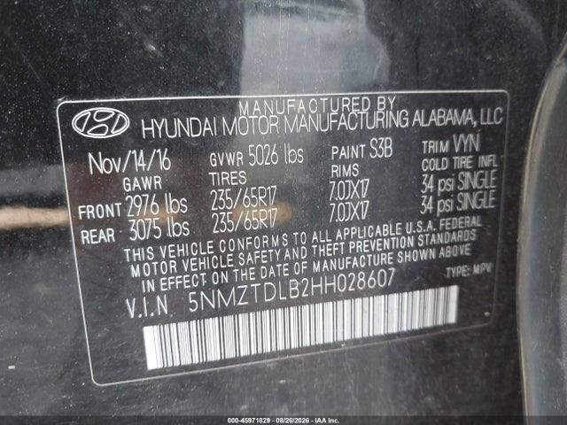 5NMZTDLB2HH028607 Hyundai Santa Fe Sport 2.4l