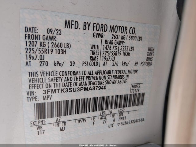 Продаж на аукціоні авто 2023 Ford Mustang Mach-e Premium, vin: 3FMTK3SU3PMA87940, номер лоту: 45971834