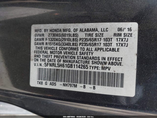 Honda Odyssey Ex-l 2016 5FNRL5H61GB114265 Image 9