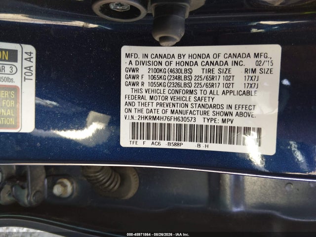 Honda Cr-v Ex-l 2015 2HKRM4H76FH630573 Image 9