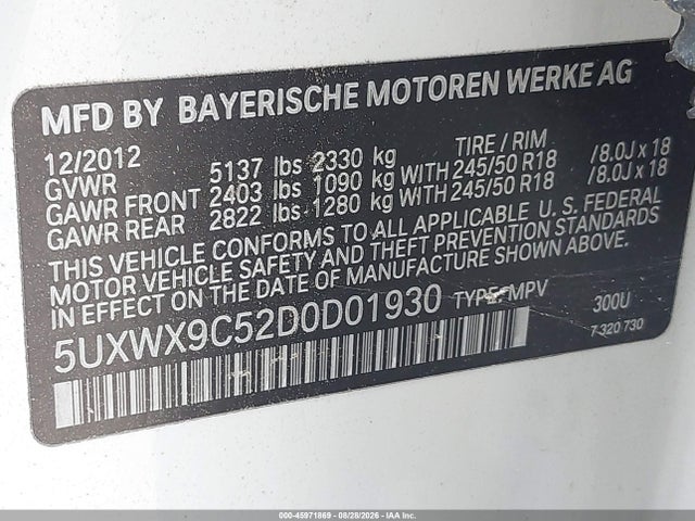 Продажа на аукционе авто 2013 Bmw X3 Xdrive28i, vin: 5UXWX9C52D0D01930, номер лота: 45971869