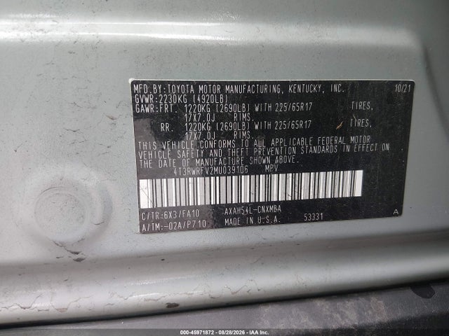 Продаж на аукціоні авто 2021 Toyota Rav4 Hybrid Xle, vin: 4T3RWRFV2MU039106, номер лоту: 45971872