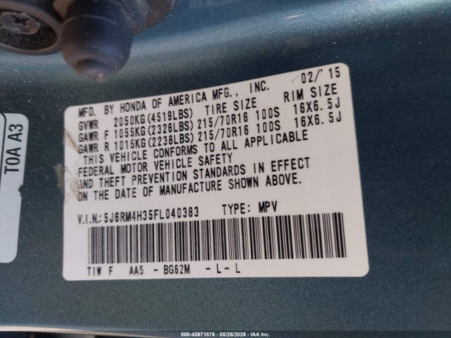 5J6RM4H35FL040383 Honda CR-V LX