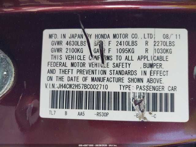 Aukcja sprzedaży 2011 Acura Tsx 2.4, vin: JH4CW2H57BC002710, numer aukcji: 45971880