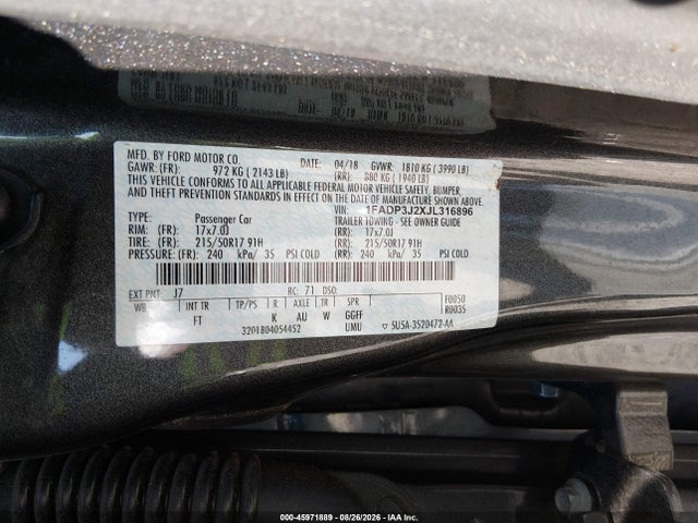 Продаж на аукціоні авто 2018 Ford Focus Titanium, vin: 1FADP3J2XJL316896, номер лоту: 45971889