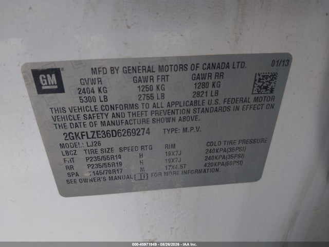Aukcja sprzedaży 2013 Gmc Terrain Denali, vin: 2GKFLZE36D6269274, numer aukcji: 45971949