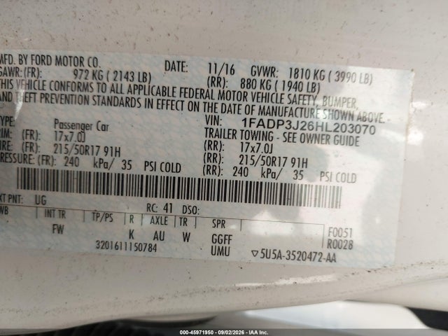 45971950 :رقم المزاد ، 1FADP3J26HL203070 vin ، 2017 Ford Focus Titanium مزاد بيع