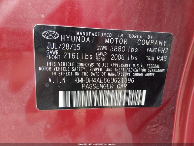 Hyundai Elantra Limited 2016 KMHDH4AE6GU621396 Image 9