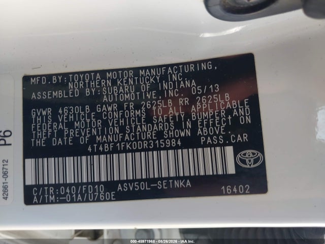 Aukcja sprzedaży 2013 Toyota Camry Le, vin: 4T4BF1FK0DR315984, numer aukcji: 45971968