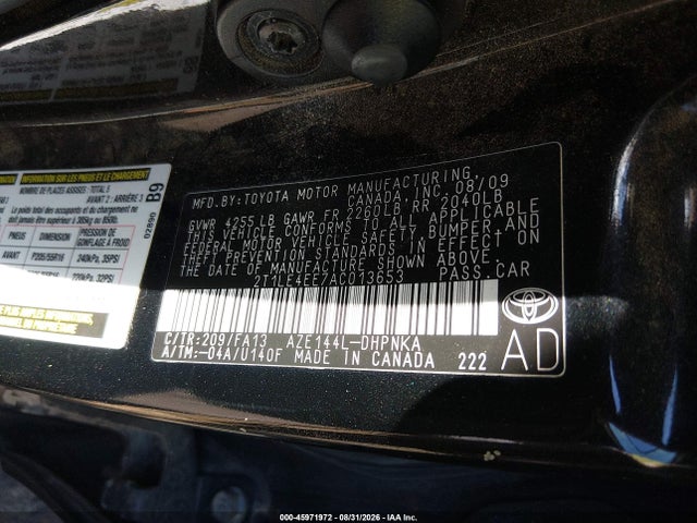 45971972 :رقم المزاد ، 2T1LE4EE7AC013653 vin ، 2010 Toyota Matrix S مزاد بيع
