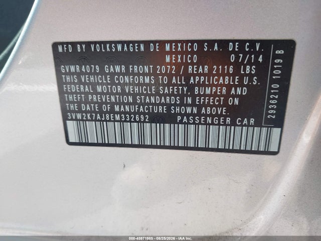 Aukcja sprzedaży 2014 Volkswagen Jetta 2.0l S, vin: 3VW2K7AJ8EM332692, numer aukcji: 45971985