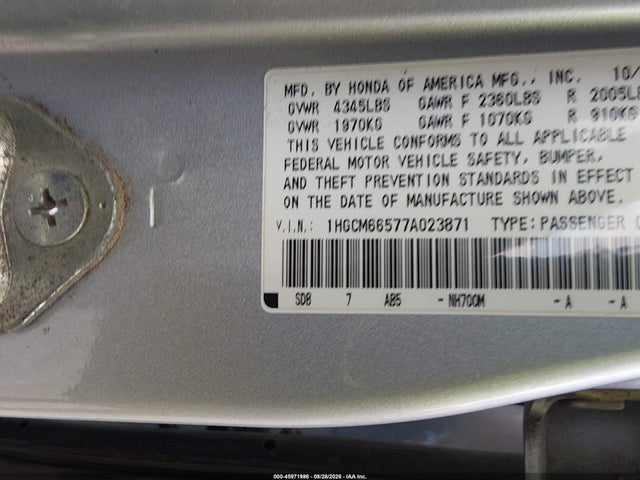 Продажа на аукционе авто 2007 Honda Accord 3.0 Ex, vin: 1HGCM66577A023871, номер лота: 45971986