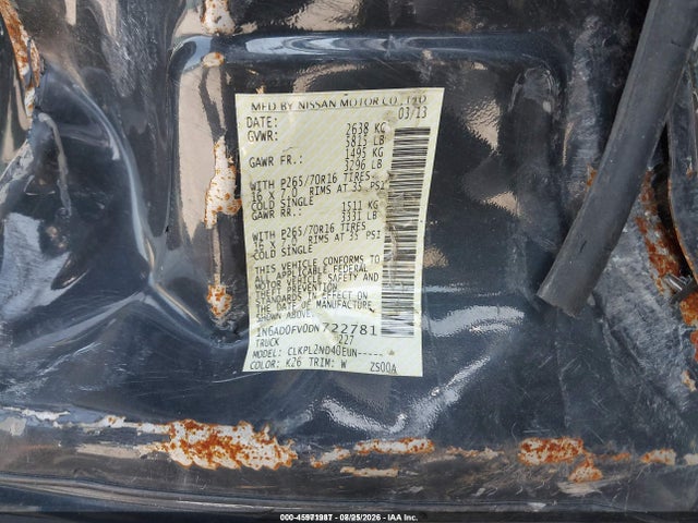 2013 Nissan Frontier Sv მანქანა იყიდება აუქციონზე, vin: 1N6AD0FV0DN722781, აუქციონის ნომერი: 45971987