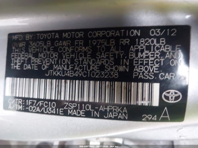 Продаж на аукціоні авто 2012 Scion Xd, vin: JTKKU4B49C1023238, номер лоту: 45972002