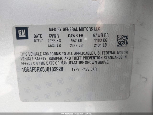 Продаж на аукціоні авто 2018 Cadillac Ats Luxury, vin: 1G6AF5RX5J0105928, номер лоту: 45972008